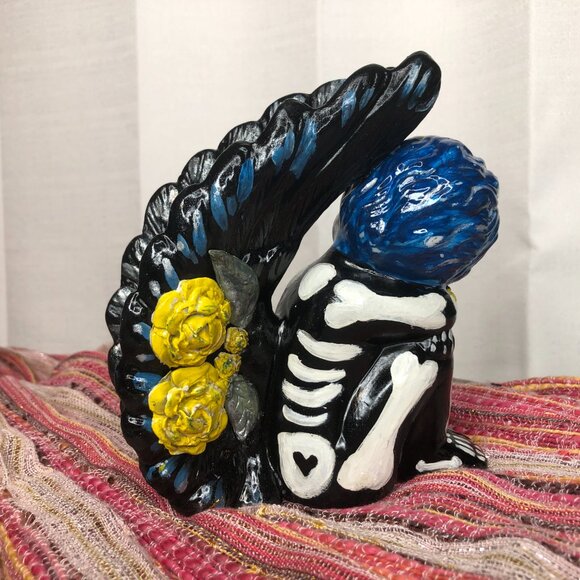 Angel Cherub Dia de Muertos Day of the Dead 5-1/4" Yellow and Blue - Picture 4 of 10
